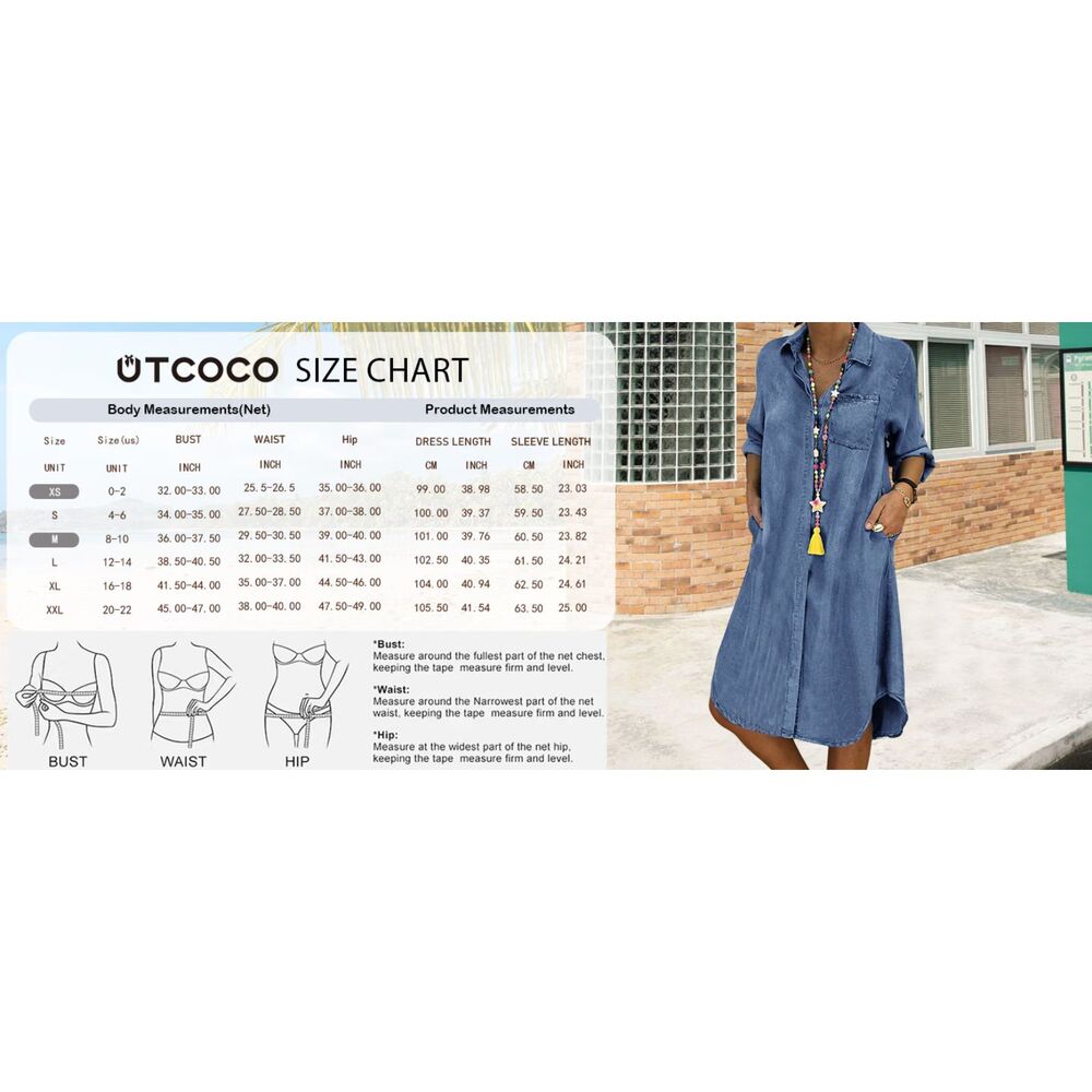 Boho Westen Core Black Grey Denim Shirt Dress Long Sleeve Button Down Midi Dress - Picture 8 of 8